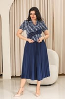 فستان كلاسيكي مكسر نصف كم بلونين