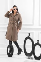 جاكيت شتوي كلاسيكي طويل يصل لأسفل الركبة بياقة وحز...