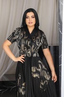 فستان كلاسيكي مكسر نصف كم بلمعة