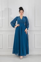 فستان كاجوال طويل بأكمام شيفون مزين باللؤلؤ