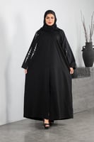 عباية كريب الفاخر تطريز في الأكمام أبيض مع كحلي