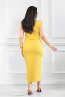 فستان كاجوال ريب طويل بفتحة جانبية وياقة مغلقة بلا...