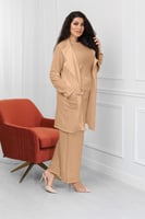 طقم نسائي من ثلاث قطع جاكيت متوسط الطول