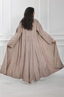 عباية قماش كريب لون بيج بتطريز كامل نص كلوش