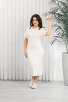 فستان شتوي سادة بأكمام متوسطة وياقة