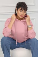 هودي سادة بأكمام طويلة وغطاء للرأس