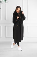 معطف شتوي فرو طويل يصل لمنتصف الساق مزود بفرو على...