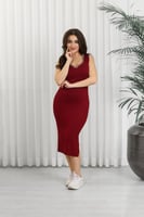 فستان شتوي حفر بياقة V بطول يصل للركبة وفتحة جانبي...