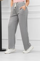 بنطال كاجوال نسائي سادة بأرجل واسعة وأربطة