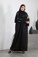 عباية كريب الفاخر تطريز في الأكمام أبيض مع كحلي