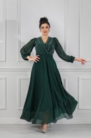 فستان كاجوال طويل بأكمام شيفون مزين باللؤلؤ