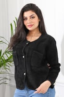 جاكيت شتوي كلاسيكي قصير بتفاصيل أزرار على الأكمام...