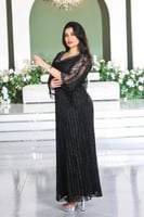 فستان سهرة مورد بأكمام شيفون