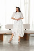 حديثا فستان ميدي دانتيل مع حزام خصر