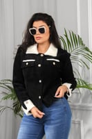 معطف شتوي فرو قصير بياقة مطوية وجيوب محددة بأزرار...