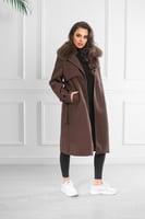 معطف شتوي فرو طويل يصل لمنتصف الساق مزدوج الصدر مز...