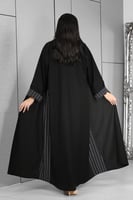 عباية قلاب قماش كريب الفاخر تدخيلة كتان مقلم أسود...