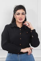 قميص نسائي بأكمام طويلة وطول للخصر بأزراز ملونة