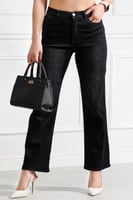 بنطال جينز خصر متوسط بزر وسحاب بقصة واسعة حتى الكا...