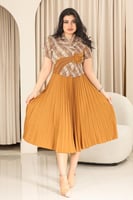 فستان كلاسيكي مكسر نصف كم بلونين