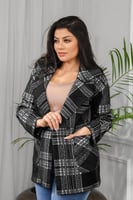 جاكيت شتوي كلاسيكي قصير كاروهات بمظهر صوف