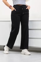 بنطال كاجوال نسائي بأرجل واسعة وخصر مرتفع مزين بخط