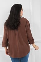 قميص نسائي بأكمام طويلة قصير من الأمام وطويل من ال...