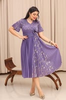 فستان كلاسيكي مكسر نصف كم بلمعة