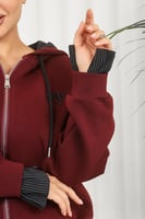 بلوفر شتوي نسائي كلاسيكي سحاب بأكمام تنتهي بقطعة ق...