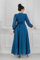 فستان كاجوال طويل بأكمام شيفون مزين باللؤلؤ