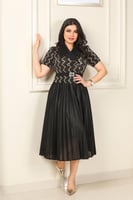 فستان كلاسيكي مكسر نصف كم بحزام