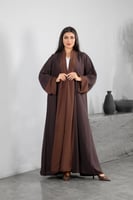 عباية قماش نواعم لون بني تدخيلة بني لف