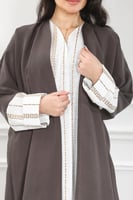 عباية ملون قماش طبقتين كريب ناعم مع لينن مقلم