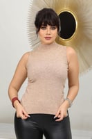 هاينك نسائي بلا أكمام محبوكة ذات ياقة عالية