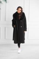 معطف شتوي فرو طويل يصل لمنتصف الساق مزود بفرو على...