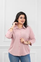 قميص نسائي بأكمام طويلة قصير من الأمام وطويل من ال...