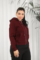 بلوفر شتوي نسائي كلاسيكي سحاب بأكمام مزمومة وقبعة