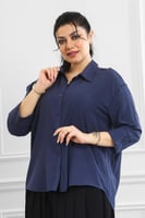 قميص نسائي بأكمام طويلة قصير من الأمام وطويل من ال...