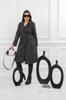 جاكيت شتوي كلاسيكي طويل يصل لأسفل الركبة بياقة وحز...