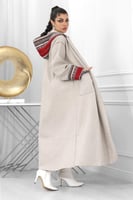 فروة شتوية طويلة تطريز سدو بجيب مزودة بحزام قماش ع...