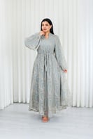 جلابية قماش بطول يصل للكاحل بطبقتين داخلية ملساء و...