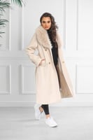 معطف شتوي فرو طويل يصل لمنتصف الساق مزود بفرو على...