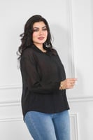 قميص نسائي بأكمام طويلة بطول متوسط