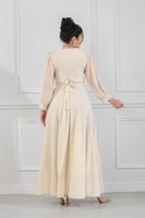 فستان كاجوال طويل بأكمام شيفون مزين باللؤلؤ