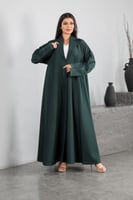 عباية كريب فاخر لون زيتي دبل كلوش قلاب كوت لف