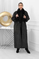 فروة شتوية طويلة بلمعة مبطنة بالفرو من الداخل بجيب...