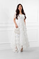 فستان كاجوال طويل منفوش بأكمام شيفون قصيرة مزين با...