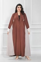 عباية قماش ناعم بلون بني تدخيلة بيج في الجوانب نص...