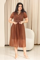 فستان كلاسيكي مكسر شيفون نصف كم بأزرار