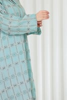 جلابية قماش بطول يصل للكاحل وياقة صغيرة مفتوحة على...